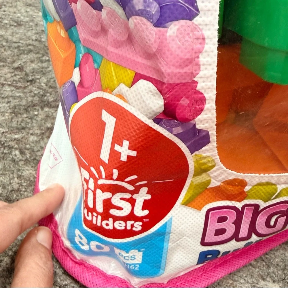 Mega Bloks Big Building Bag 80 Pc Pink Blocks w Storage Bag Complete